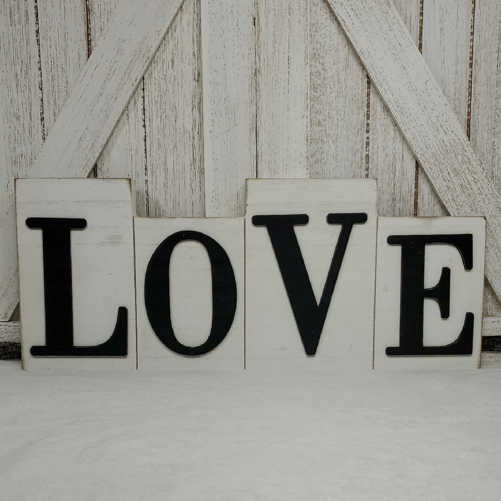 Wood Freestanding LOVE Sign Black & White